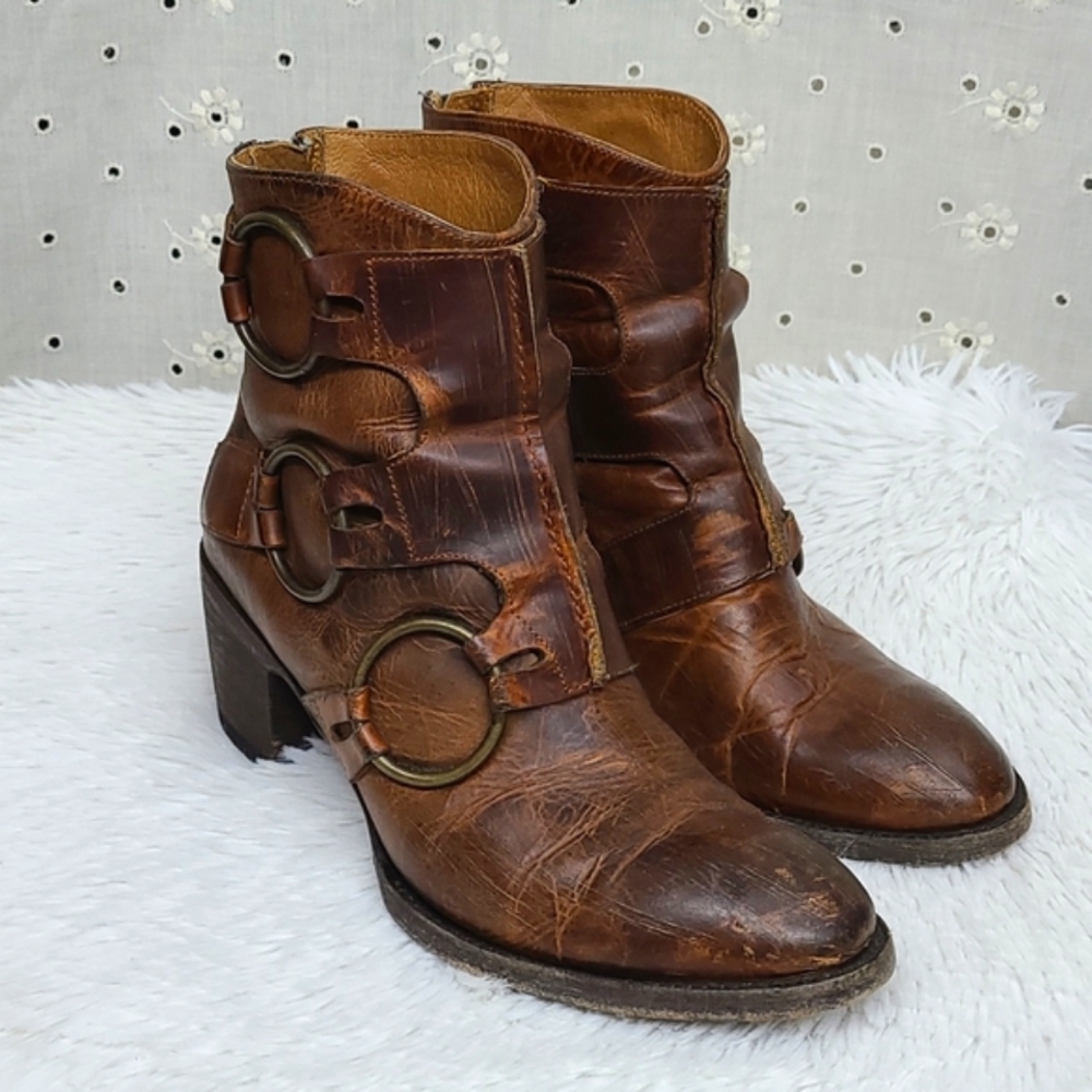 Old Gringo Brown Ankle Boots with Buckle Detail